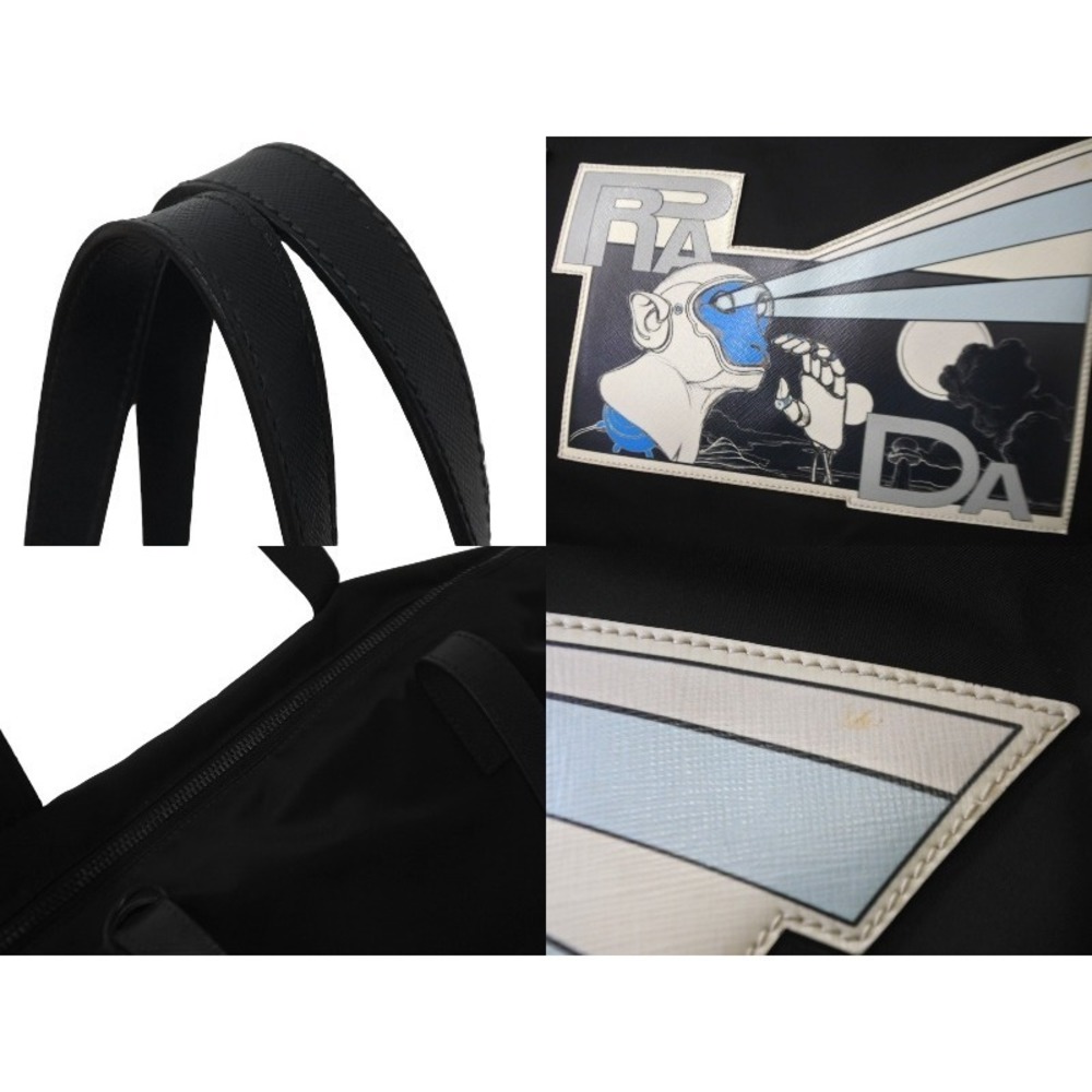 Prada Tote Bag Comic Patch Triangle Logo Nylon Bl… - image 4
